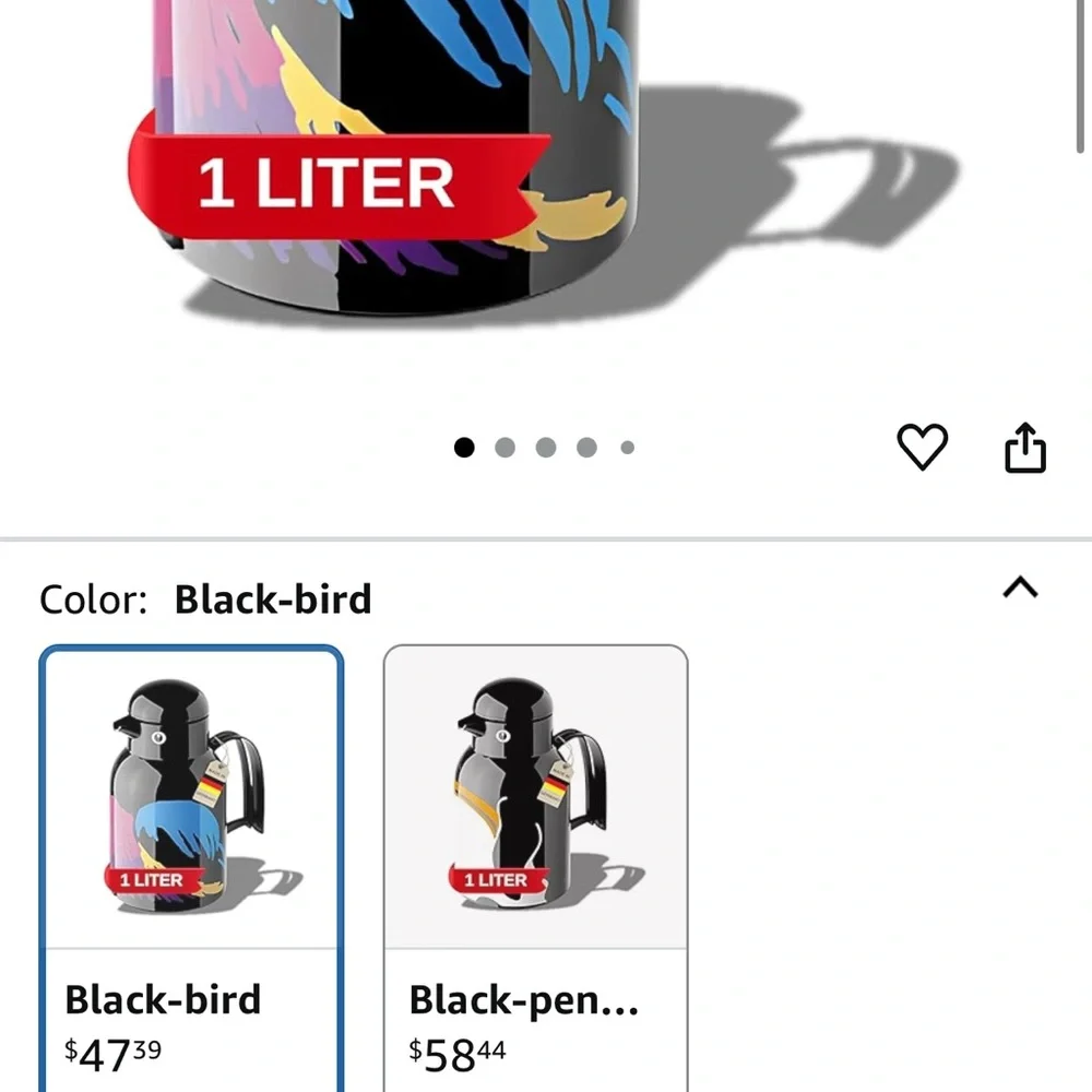 Helios Thermo-Bird Penguin Vacuum Jug 1L Black Colorful Design Made in Germany
